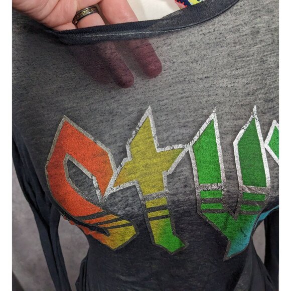 Vinyl Icons STYX Sheer Rainbow Print Tie Front Top Size Small - Picture 9 of 10